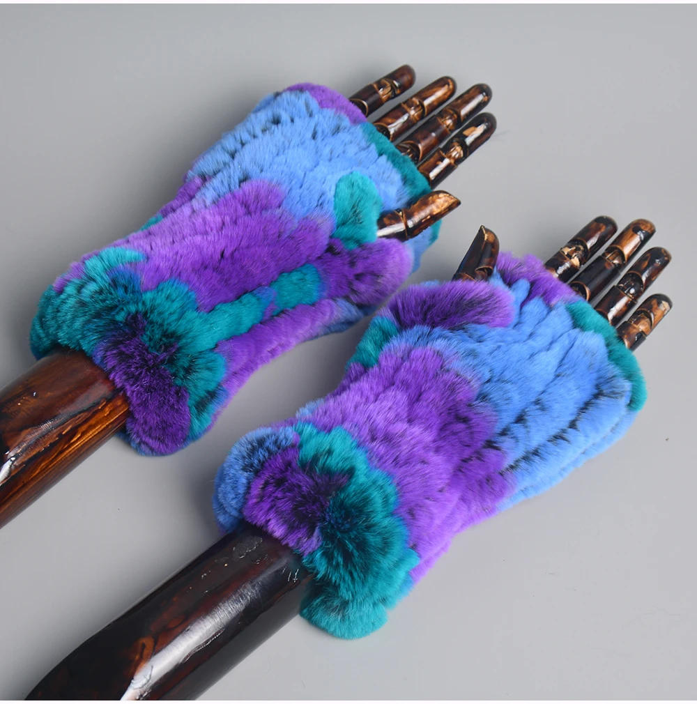 New Style Winter Girl Natural Real Rex Rabbit Fur Gloves Good Elastic Knitted Rabbit Fur Mittens Lady Real Rex Rabbit Fur Gloves