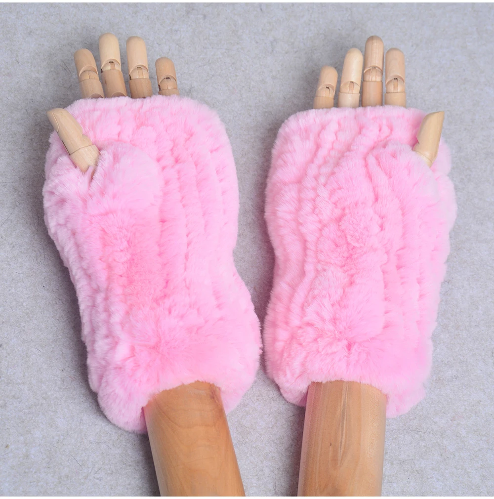 New Style Winter Girl Natural Real Rex Rabbit Fur Gloves Good Elastic Knitted Rabbit Fur Mittens Lady Real Rex Rabbit Fur Gloves