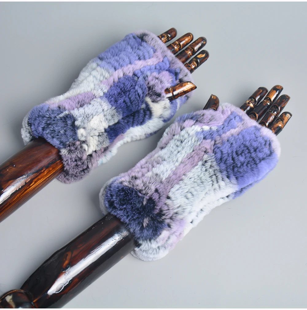 New Style Winter Girl Natural Real Rex Rabbit Fur Gloves Good Elastic Knitted Rabbit Fur Mittens Lady Real Rex Rabbit Fur Gloves