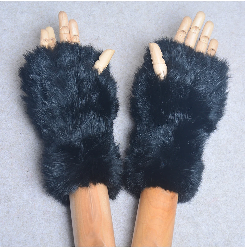 New Style Winter Girl Natural Real Rex Rabbit Fur Gloves Good Elastic Knitted Rabbit Fur Mittens Lady Real Rex Rabbit Fur Gloves