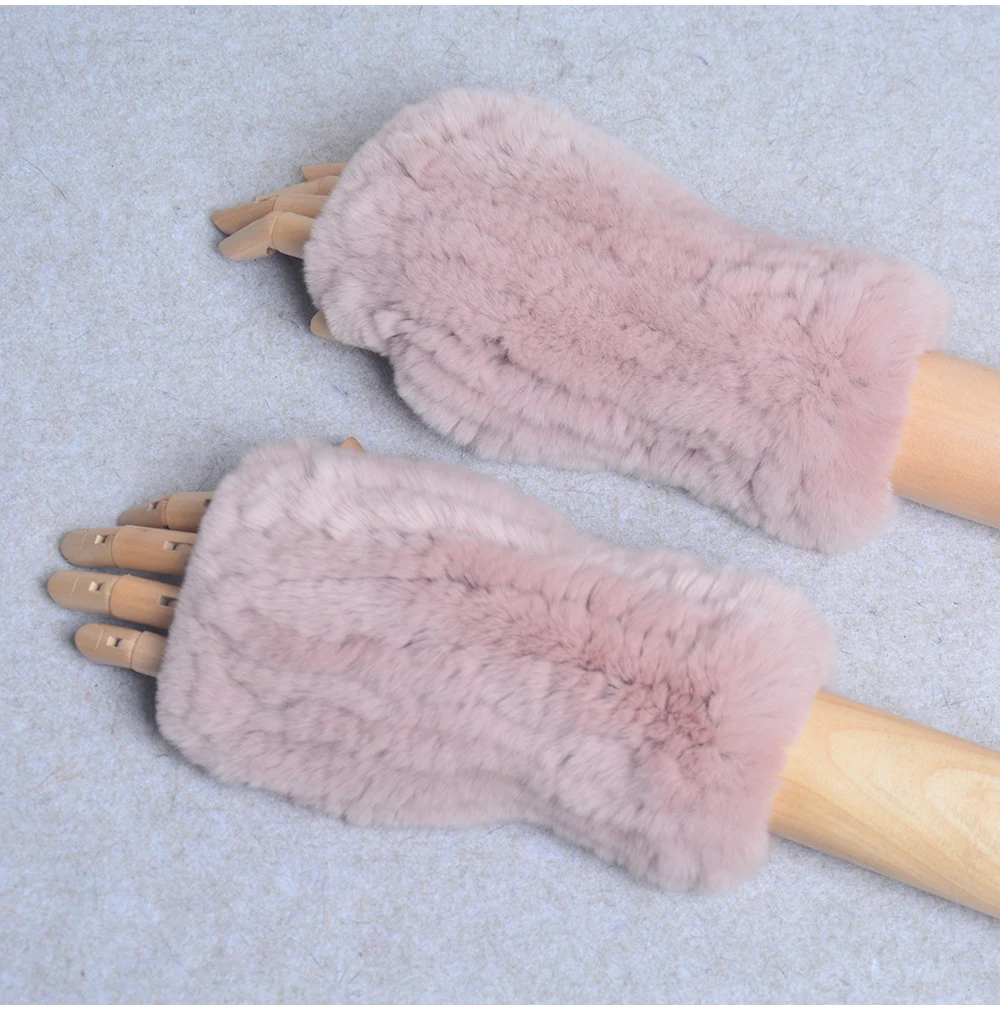 New Style Winter Girl Natural Real Rex Rabbit Fur Gloves Good Elastic Knitted Rabbit Fur Mittens Lady Real Rex Rabbit Fur Gloves