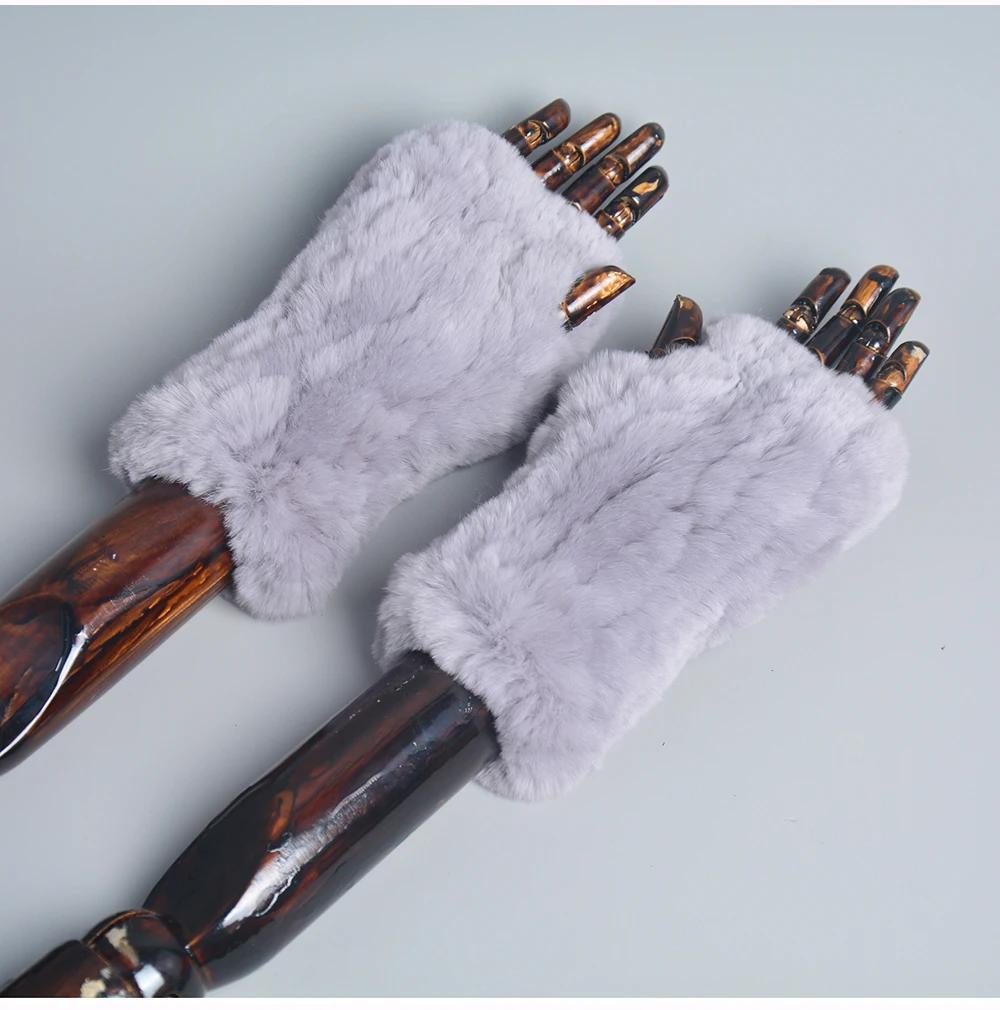 New Style Winter Girl Natural Real Rex Rabbit Fur Gloves Good Elastic Knitted Rabbit Fur Mittens Lady Real Rex Rabbit Fur Gloves