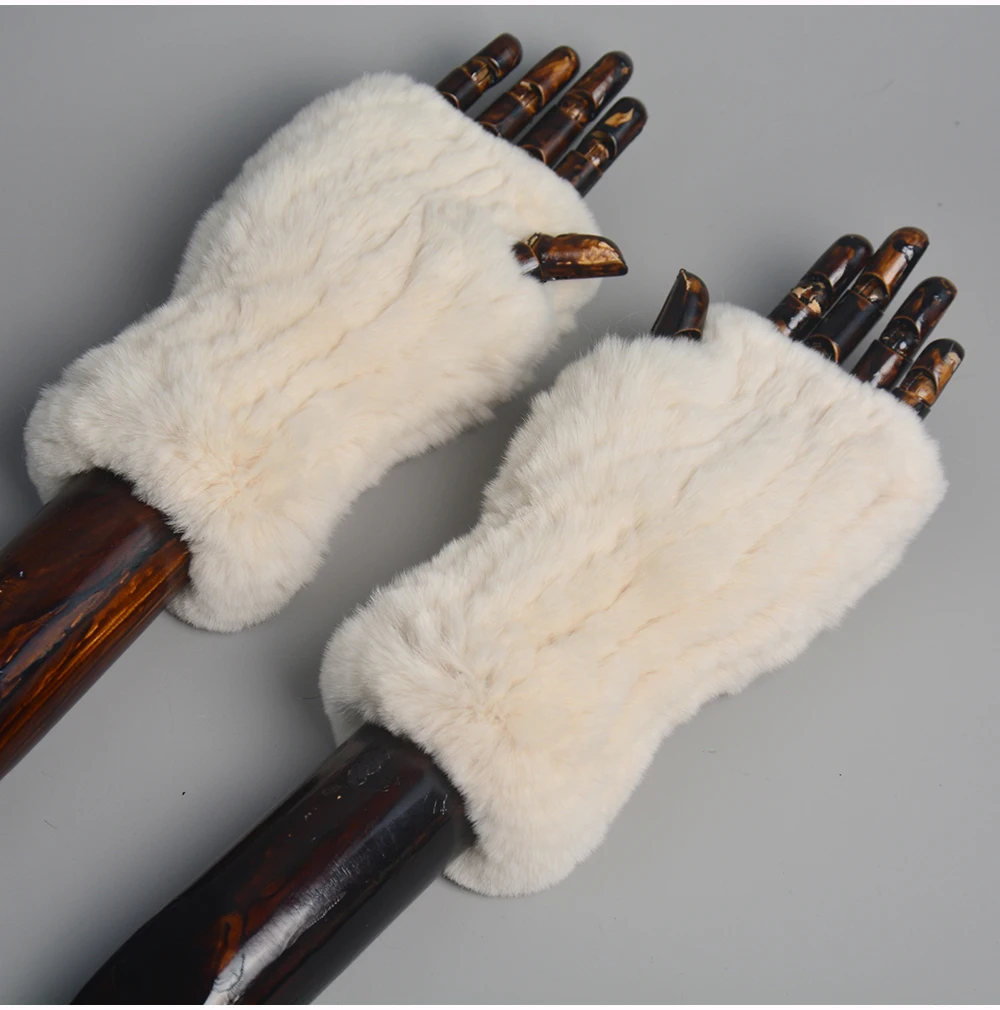 New Style Winter Girl Natural Real Rex Rabbit Fur Gloves Good Elastic Knitted Rabbit Fur Mittens Lady Real Rex Rabbit Fur Gloves