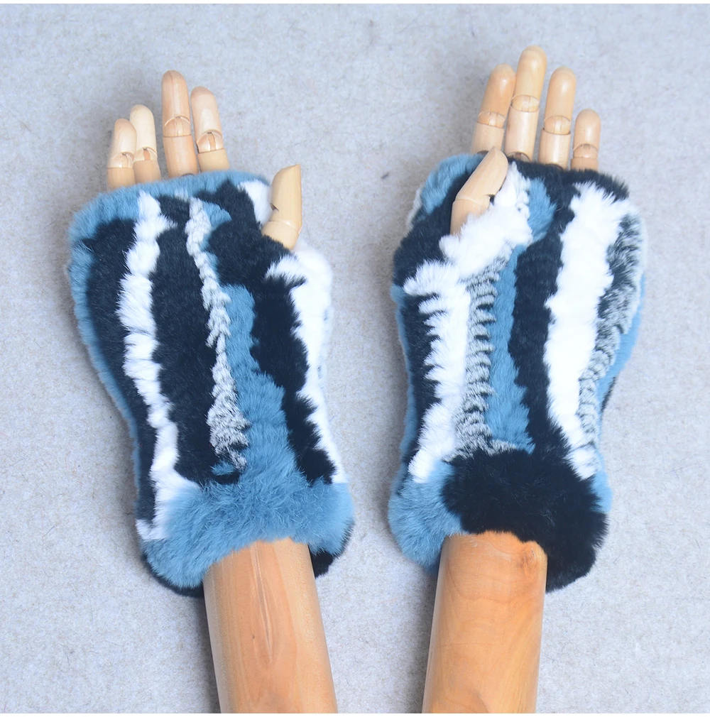New Style Winter Girl Natural Real Rex Rabbit Fur Gloves Good Elastic Knitted Rabbit Fur Mittens Lady Real Rex Rabbit Fur Gloves