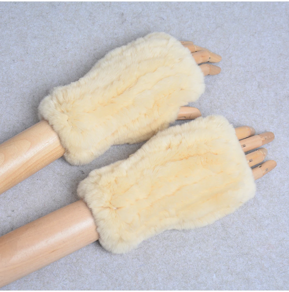 New Style Winter Girl Natural Real Rex Rabbit Fur Gloves Good Elastic Knitted Rabbit Fur Mittens Lady Real Rex Rabbit Fur Gloves