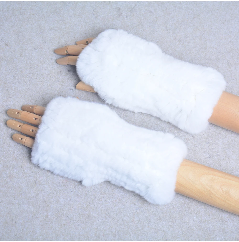 New Style Winter Girl Natural Real Rex Rabbit Fur Gloves Good Elastic Knitted Rabbit Fur Mittens Lady Real Rex Rabbit Fur Gloves