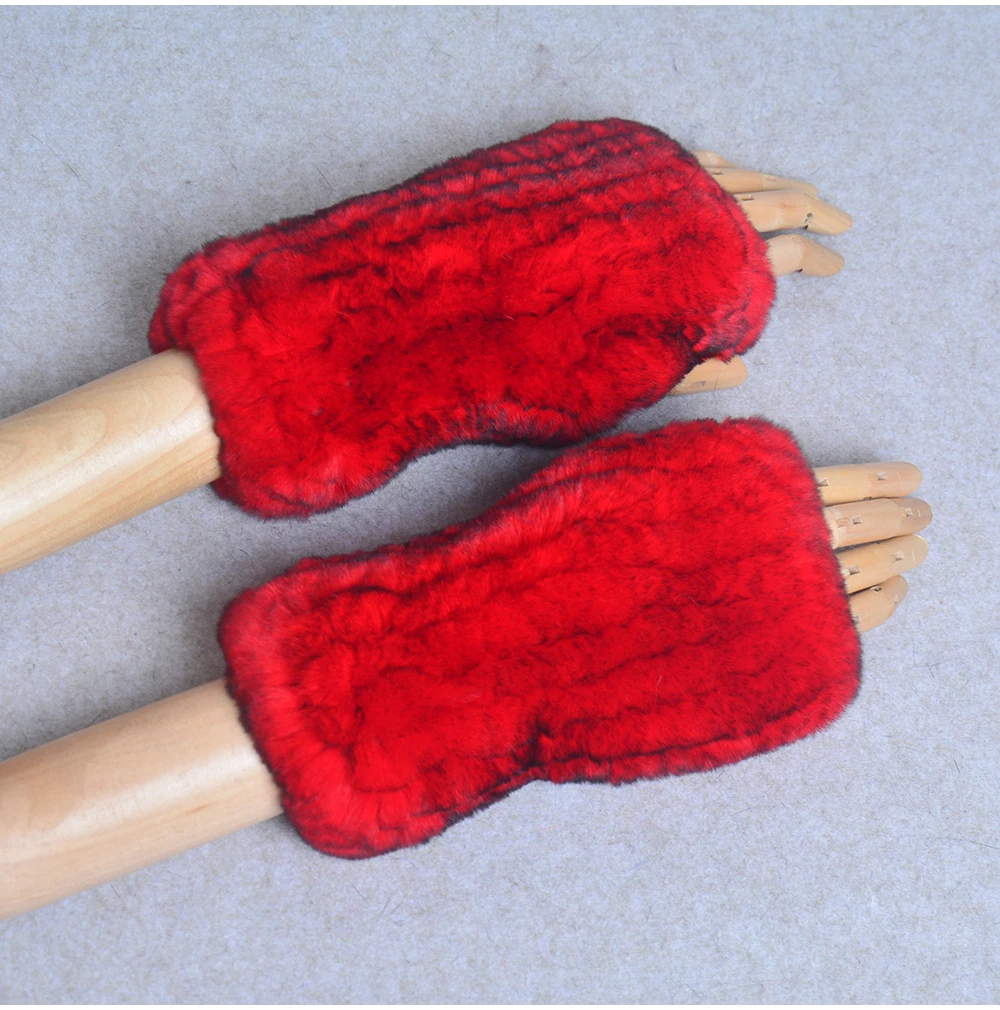 New Style Winter Girl Natural Real Rex Rabbit Fur Gloves Good Elastic Knitted Rabbit Fur Mittens Lady Real Rex Rabbit Fur Gloves