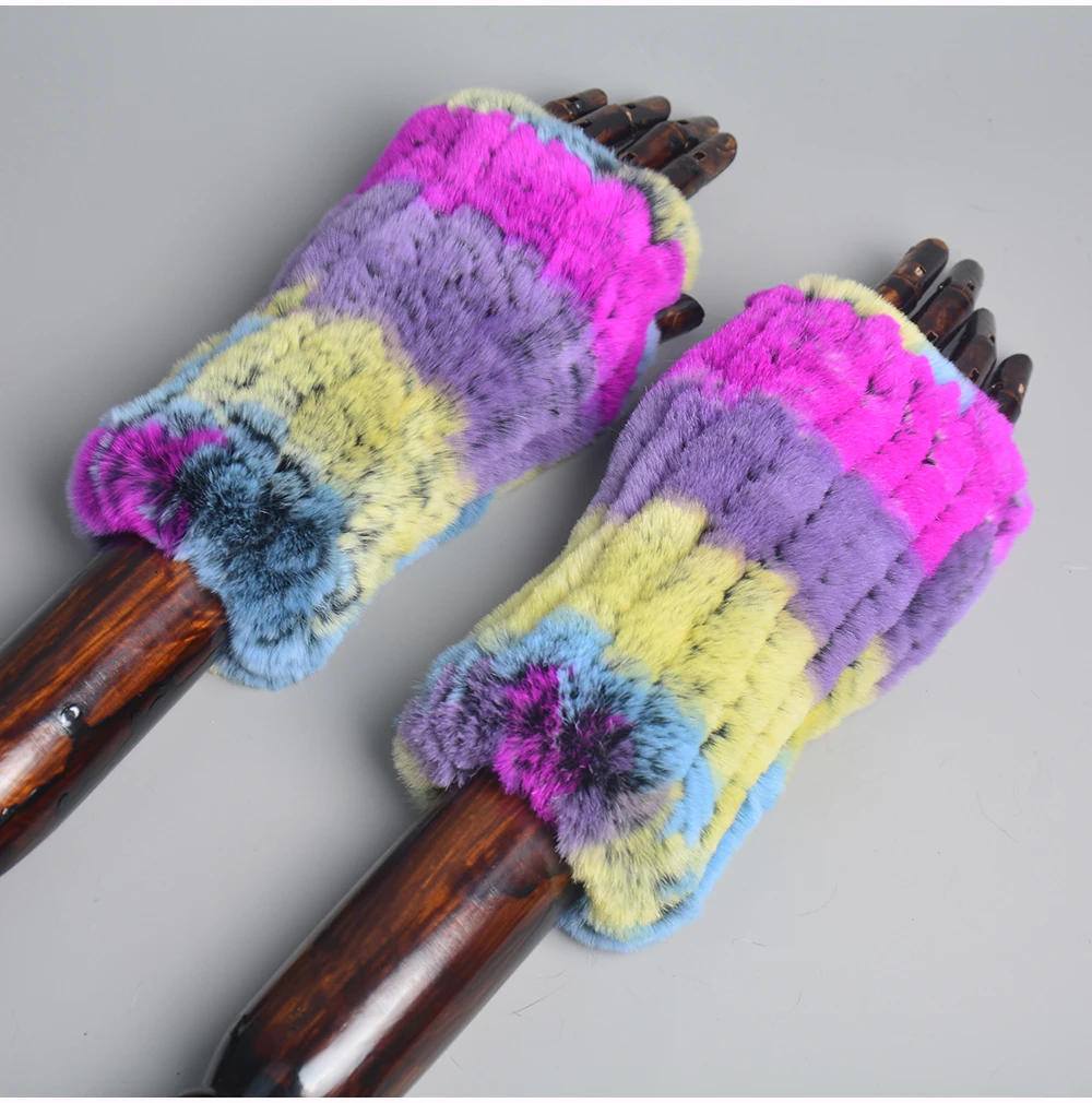 New Style Winter Girl Natural Real Rex Rabbit Fur Gloves Good Elastic Knitted Rabbit Fur Mittens Lady Real Rex Rabbit Fur Gloves