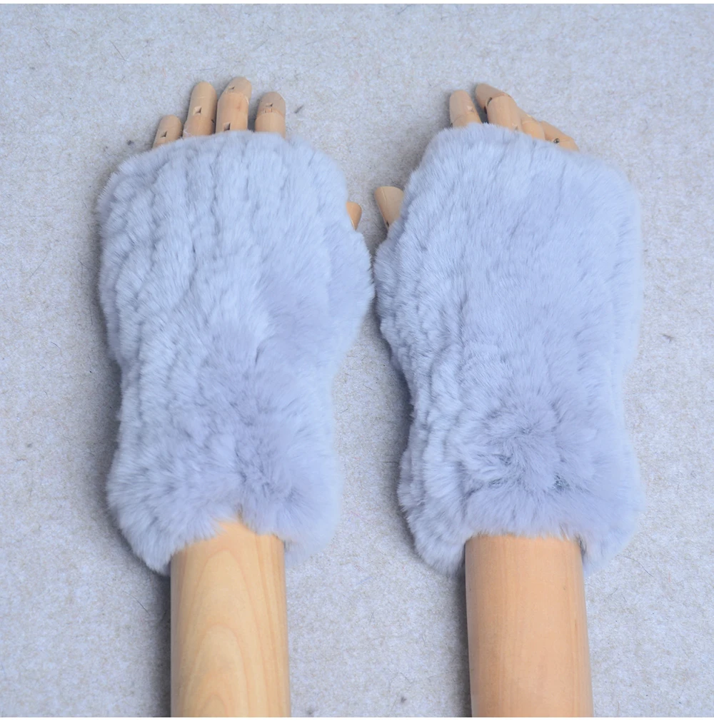 New Style Winter Girl Natural Real Rex Rabbit Fur Gloves Good Elastic Knitted Rabbit Fur Mittens Lady Real Rex Rabbit Fur Gloves