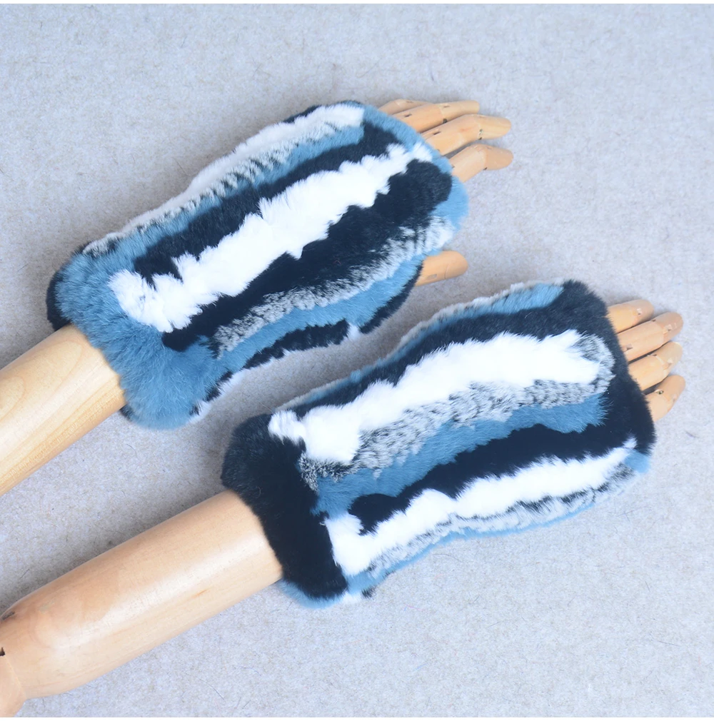 New Style Winter Girl Natural Real Rex Rabbit Fur Gloves Good Elastic Knitted Rabbit Fur Mittens Lady Real Rex Rabbit Fur Gloves