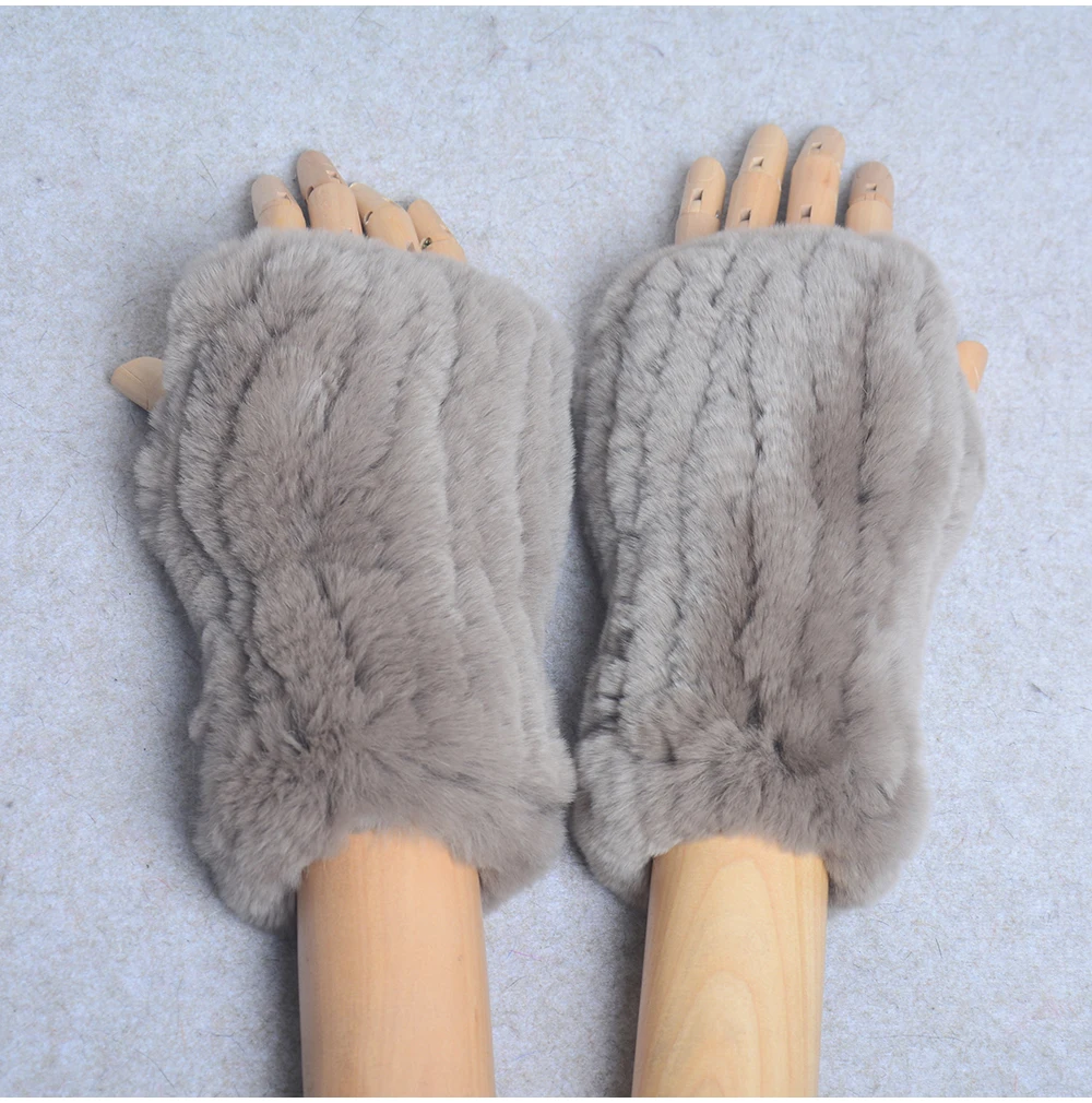 New Style Winter Girl Natural Real Rex Rabbit Fur Gloves Good Elastic Knitted Rabbit Fur Mittens Lady Real Rex Rabbit Fur Gloves