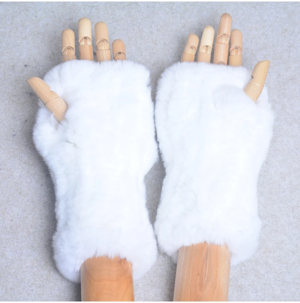New Style Winter Girl Natural Real Rex Rabbit Fur Gloves Good Elastic Knitted Rabbit Fur Mittens Lady Real Rex Rabbit Fur Gloves