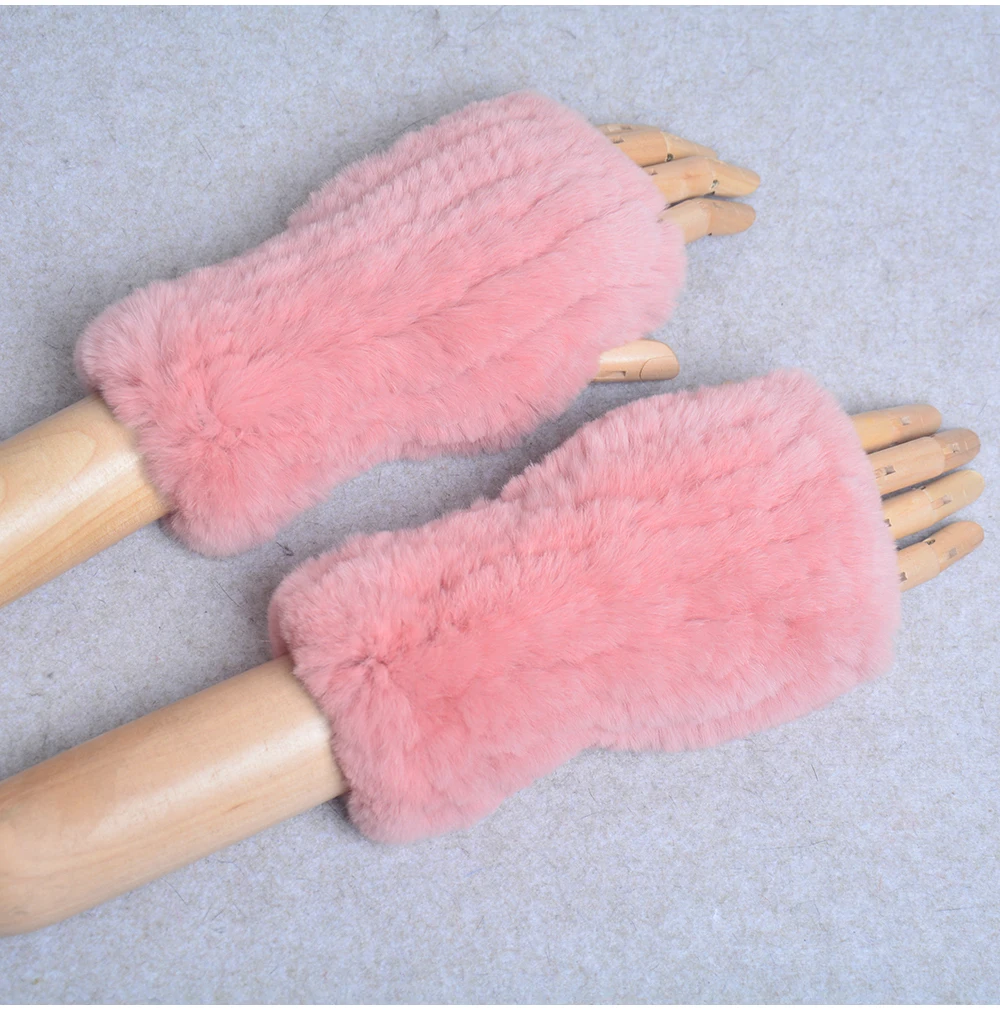 New Style Winter Girl Natural Real Rex Rabbit Fur Gloves Good Elastic Knitted Rabbit Fur Mittens Lady Real Rex Rabbit Fur Gloves