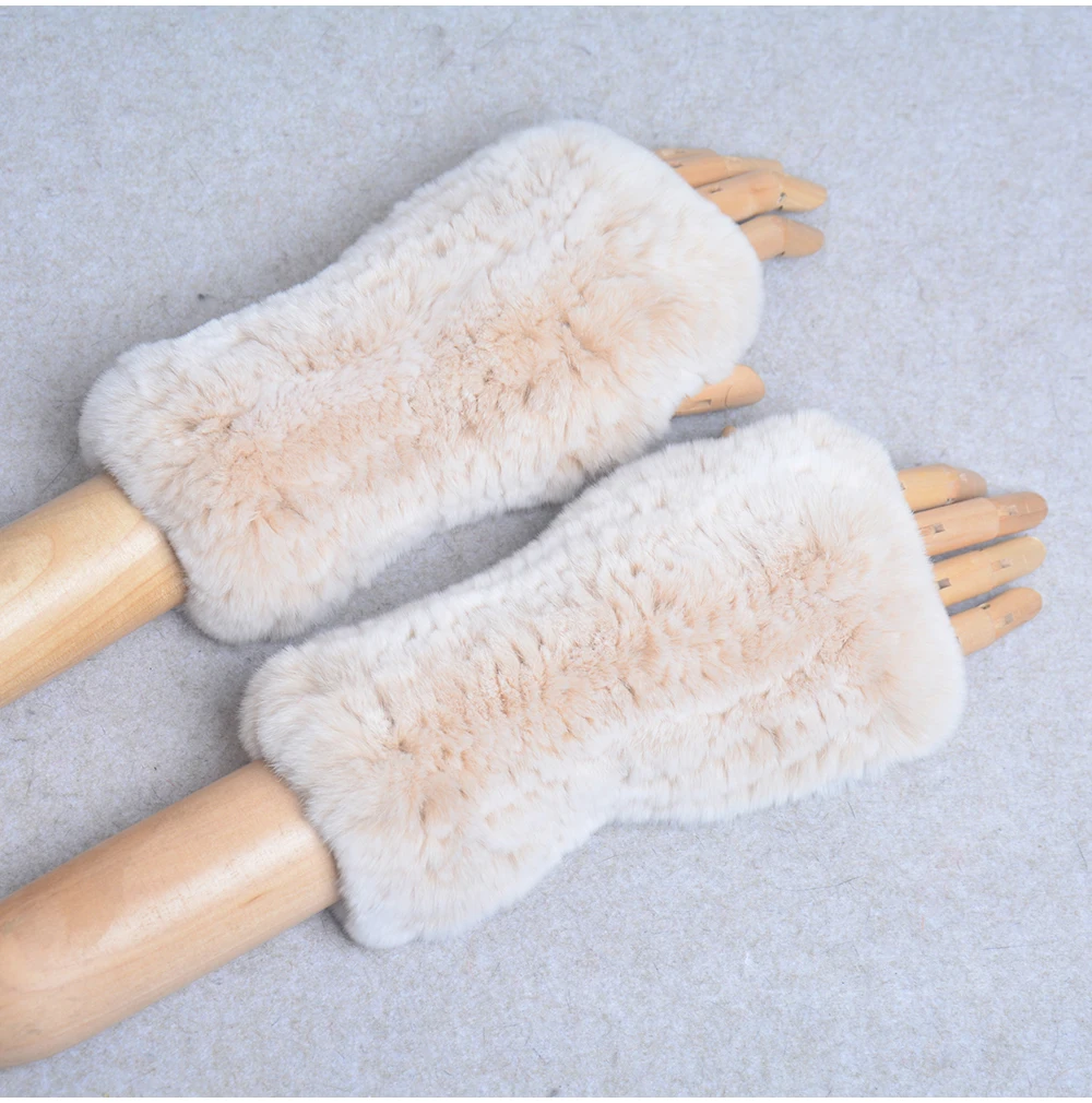 New Style Winter Girl Natural Real Rex Rabbit Fur Gloves Good Elastic Knitted Rabbit Fur Mittens Lady Real Rex Rabbit Fur Gloves