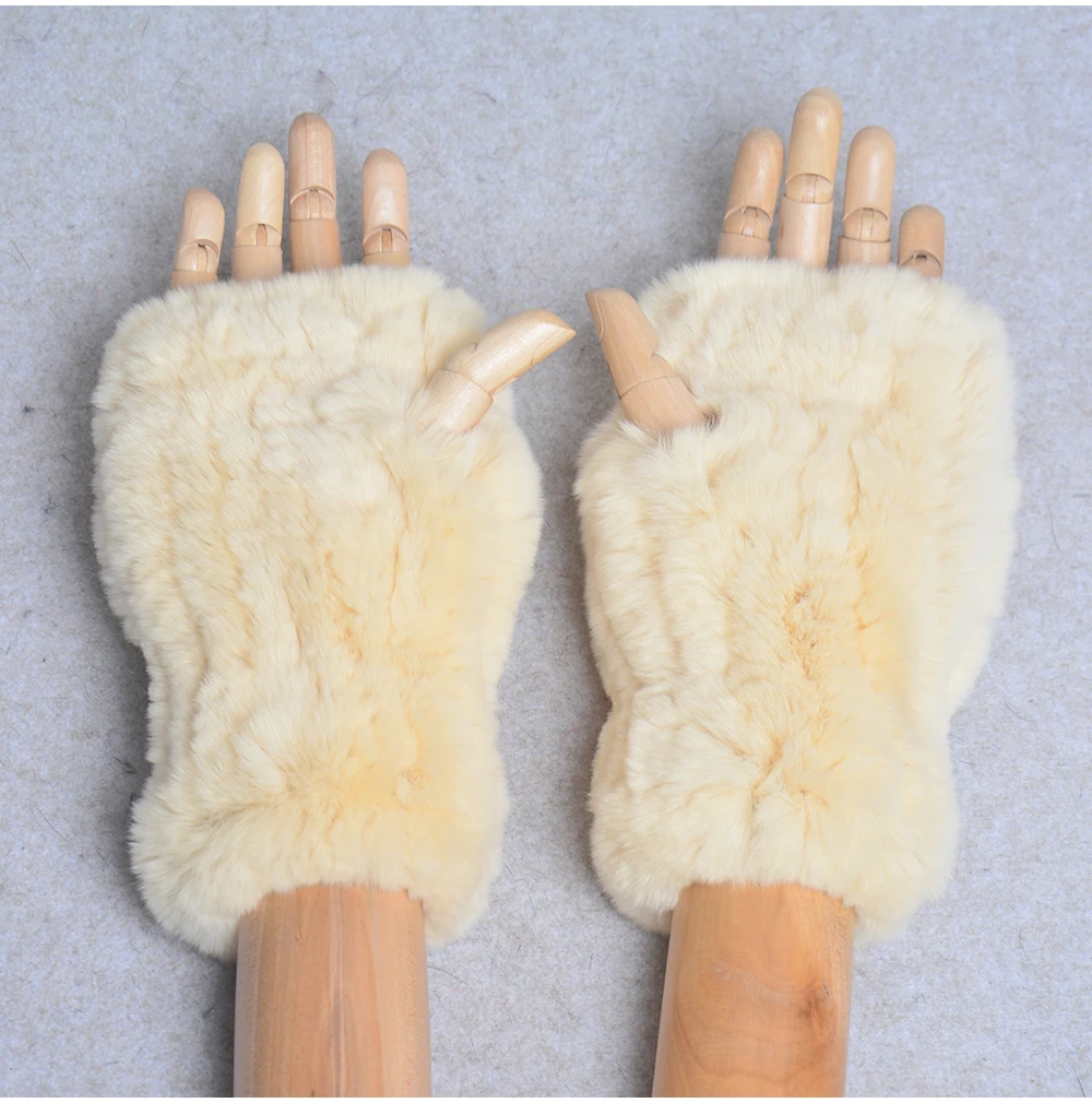 New Style Winter Girl Natural Real Rex Rabbit Fur Gloves Good Elastic Knitted Rabbit Fur Mittens Lady Real Rex Rabbit Fur Gloves