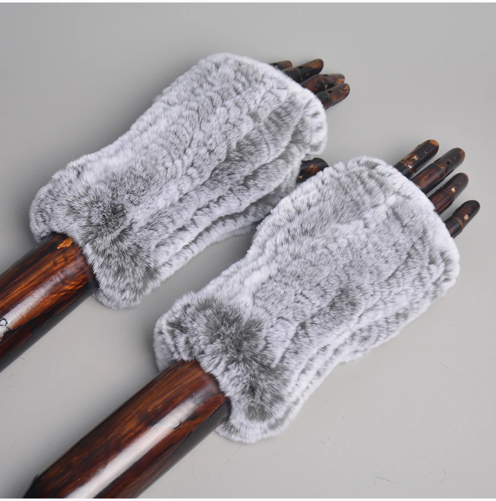 New Style Winter Girl Natural Real Rex Rabbit Fur Gloves Good Elastic Knitted Rabbit Fur Mittens Lady Real Rex Rabbit Fur Gloves