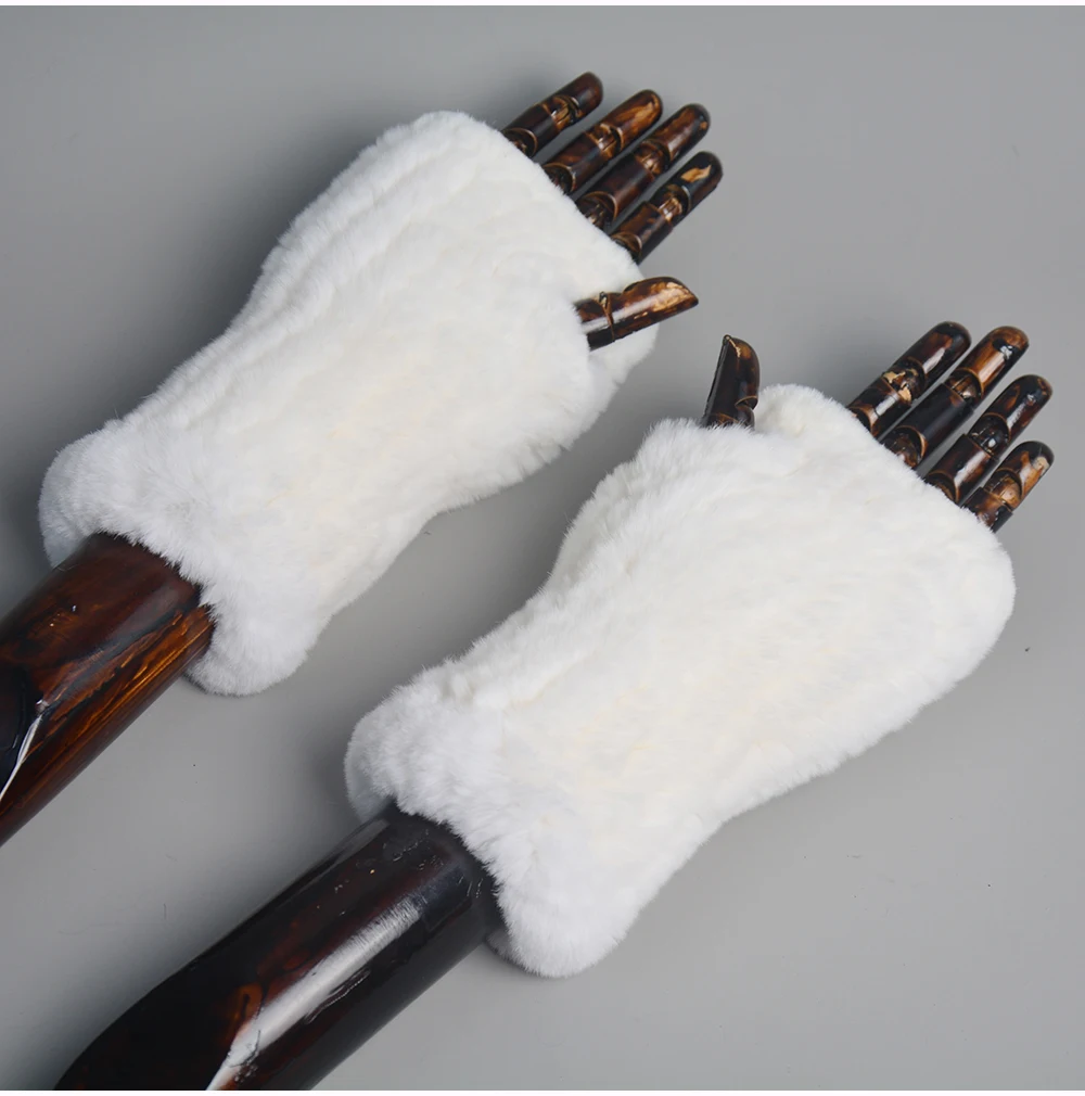 New Style Winter Girl Natural Real Rex Rabbit Fur Gloves Good Elastic Knitted Rabbit Fur Mittens Lady Real Rex Rabbit Fur Gloves