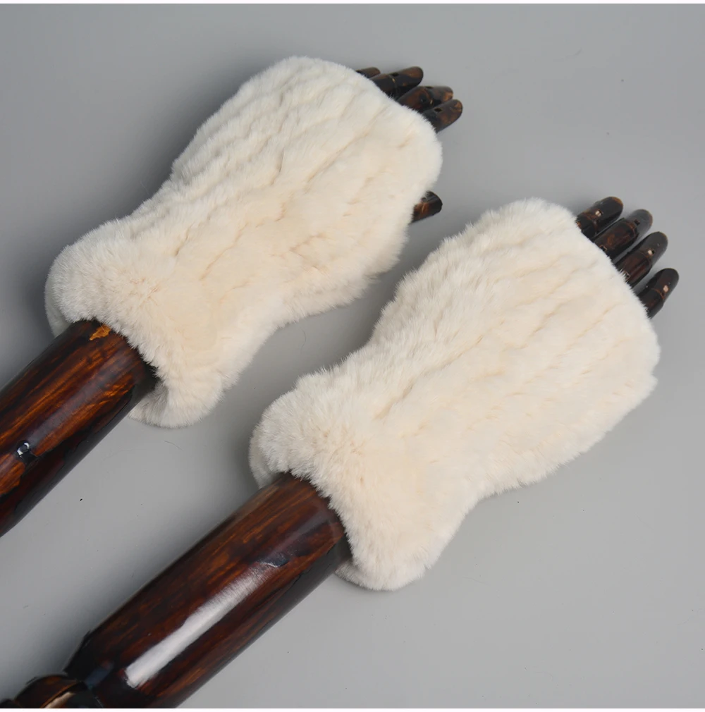New Style Winter Girl Natural Real Rex Rabbit Fur Gloves Good Elastic Knitted Rabbit Fur Mittens Lady Real Rex Rabbit Fur Gloves