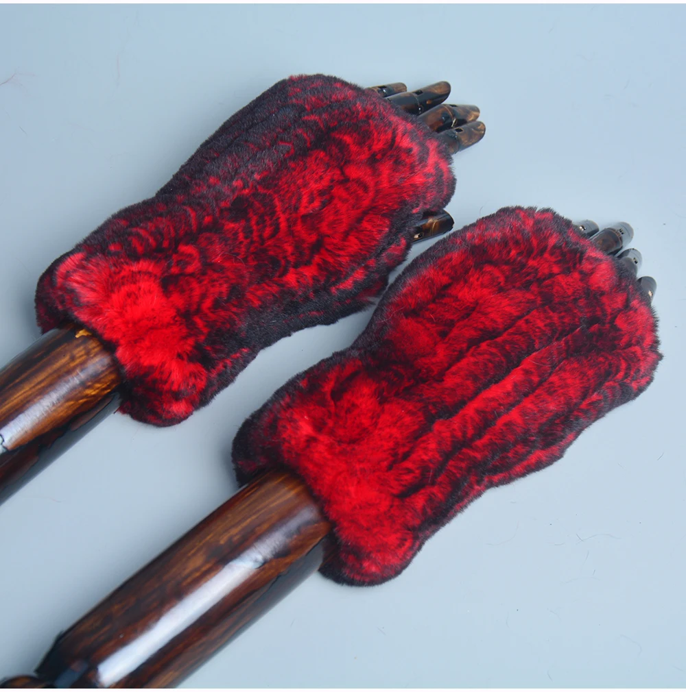 New Style Winter Girl Natural Real Rex Rabbit Fur Gloves Good Elastic Knitted Rabbit Fur Mittens Lady Real Rex Rabbit Fur Gloves