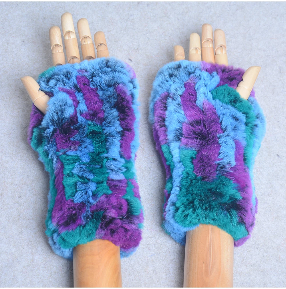 New Style Winter Girl Natural Real Rex Rabbit Fur Gloves Good Elastic Knitted Rabbit Fur Mittens Lady Real Rex Rabbit Fur Gloves