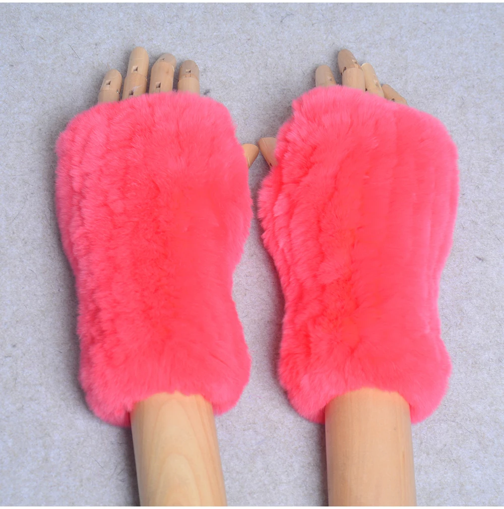New Style Winter Girl Natural Real Rex Rabbit Fur Gloves Good Elastic Knitted Rabbit Fur Mittens Lady Real Rex Rabbit Fur Gloves