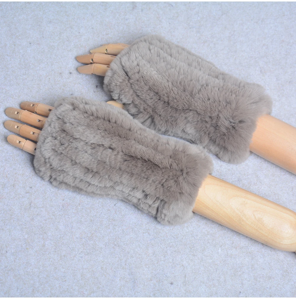 New Style Winter Girl Natural Real Rex Rabbit Fur Gloves Good Elastic Knitted Rabbit Fur Mittens Lady Real Rex Rabbit Fur Gloves
