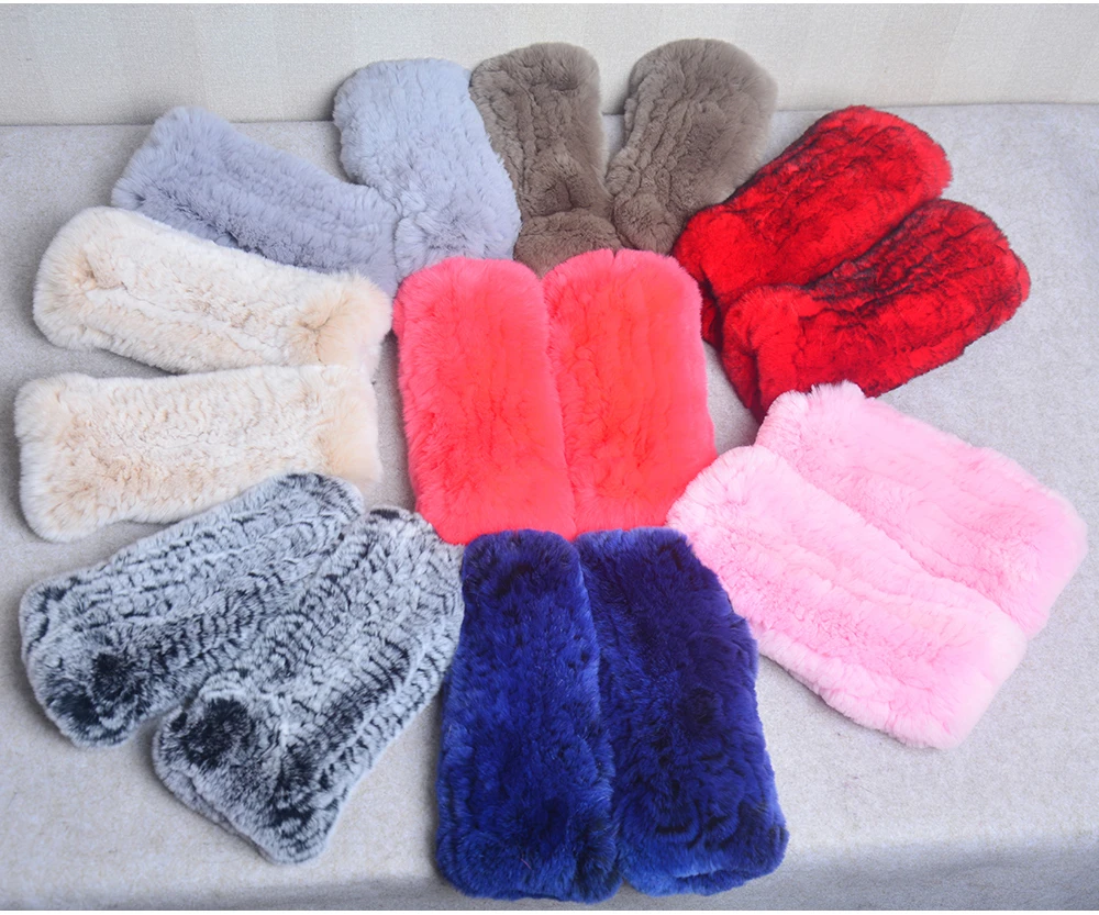 New Style Winter Girl Natural Real Rex Rabbit Fur Gloves Good Elastic Knitted Rabbit Fur Mittens Lady Real Rex Rabbit Fur Gloves