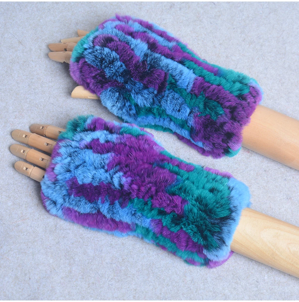 New Style Winter Girl Natural Real Rex Rabbit Fur Gloves Good Elastic Knitted Rabbit Fur Mittens Lady Real Rex Rabbit Fur Gloves