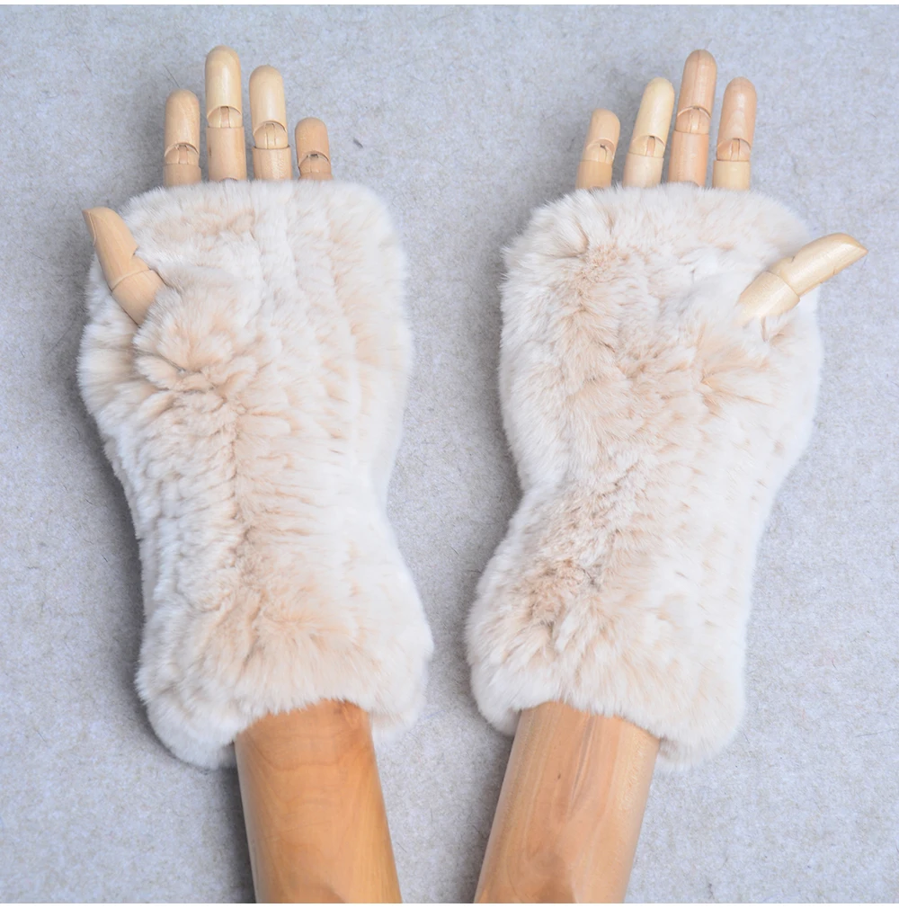 New Style Winter Girl Natural Real Rex Rabbit Fur Gloves Good Elastic Knitted Rabbit Fur Mittens Lady Real Rex Rabbit Fur Gloves