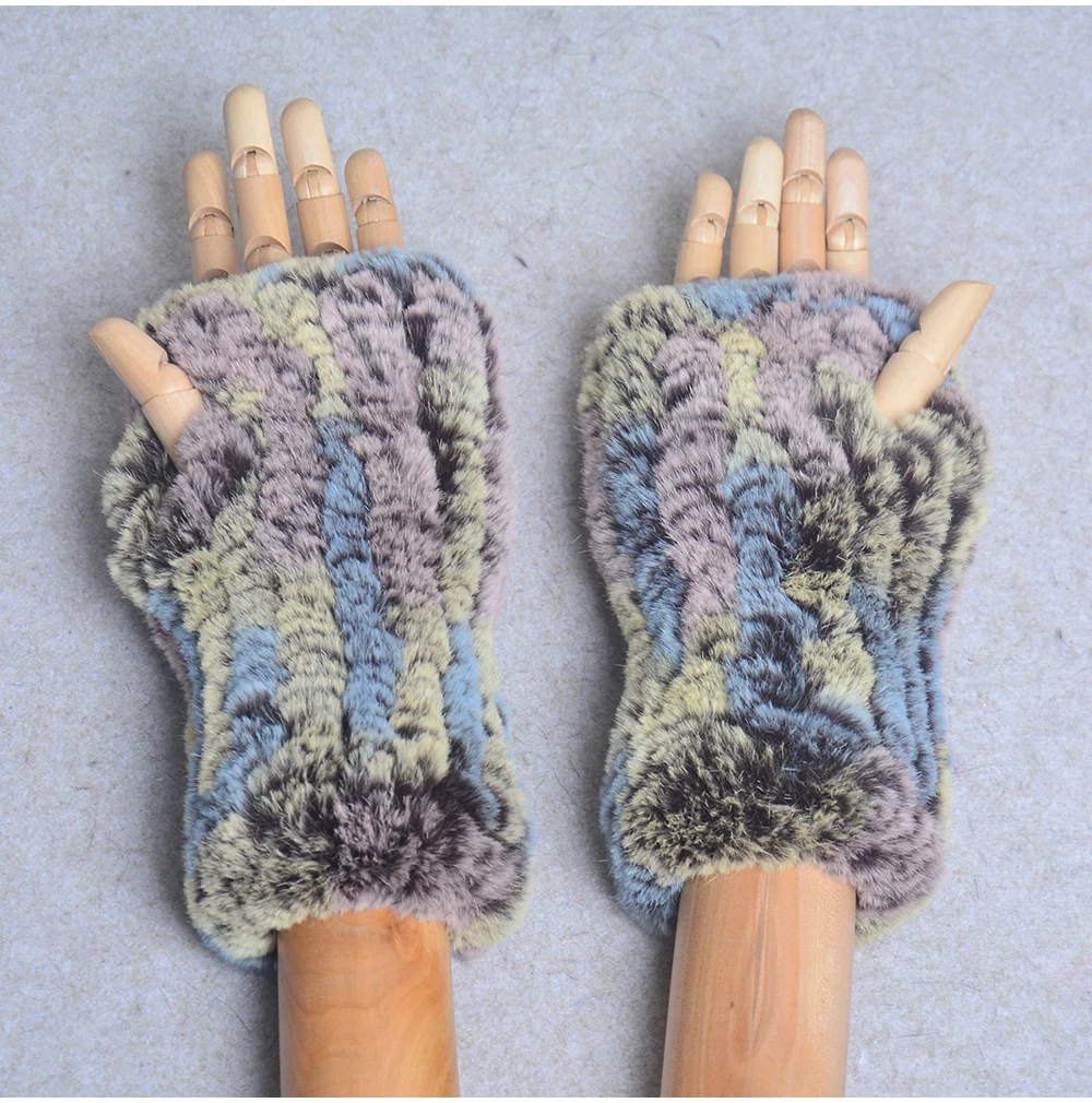 New Style Winter Girl Natural Real Rex Rabbit Fur Gloves Good Elastic Knitted Rabbit Fur Mittens Lady Real Rex Rabbit Fur Gloves