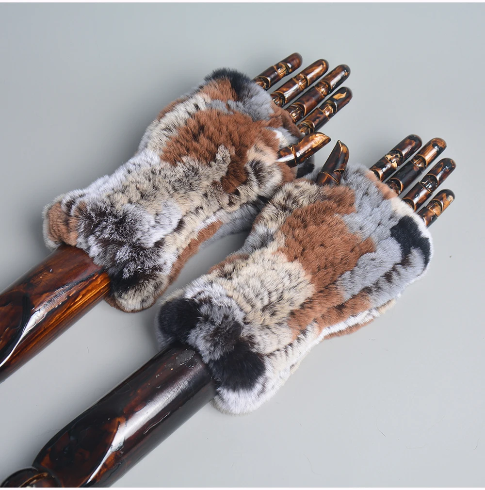 New Style Winter Girl Natural Real Rex Rabbit Fur Gloves Good Elastic Knitted Rabbit Fur Mittens Lady Real Rex Rabbit Fur Gloves