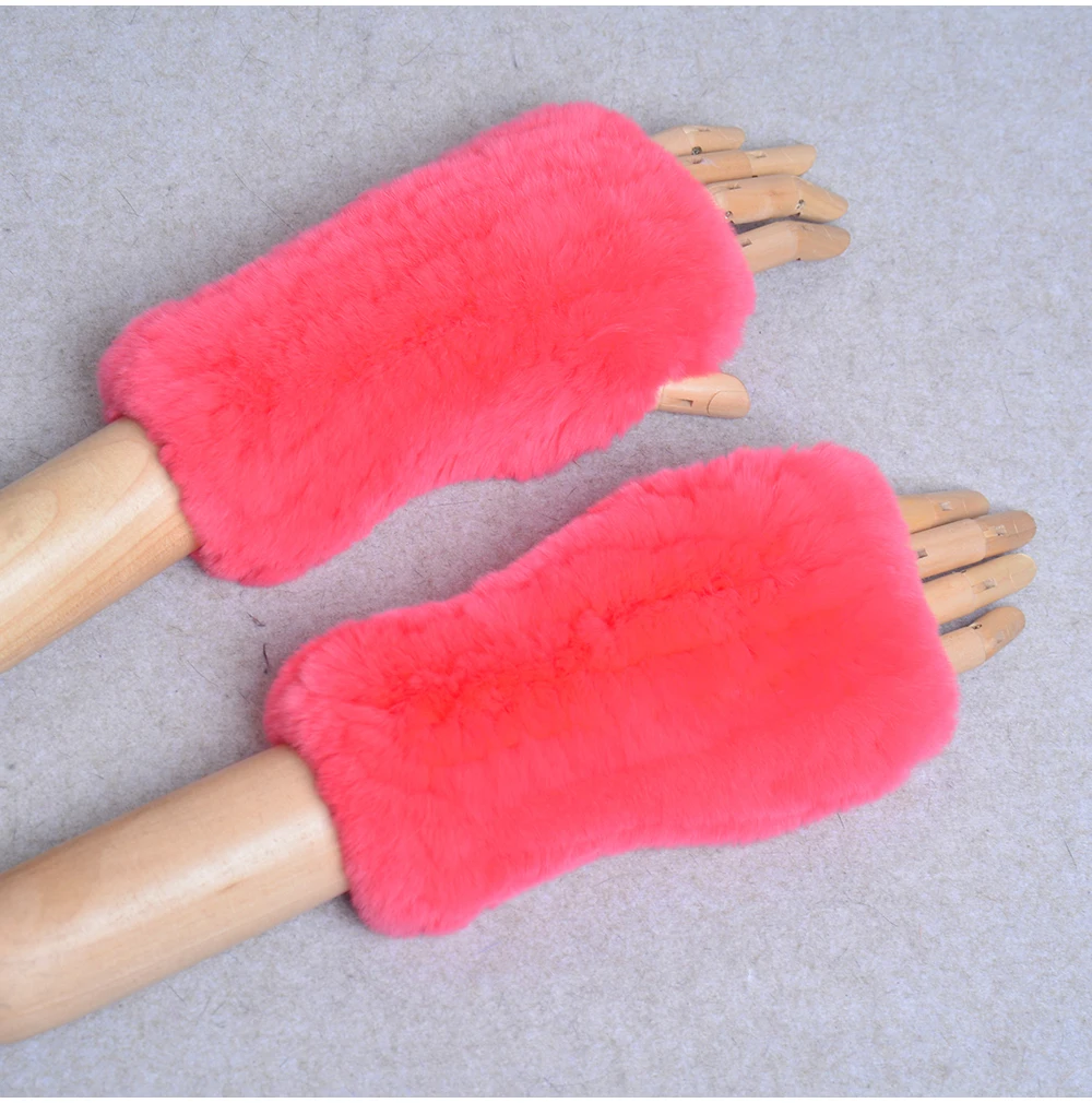 New Style Winter Girl Natural Real Rex Rabbit Fur Gloves Good Elastic Knitted Rabbit Fur Mittens Lady Real Rex Rabbit Fur Gloves