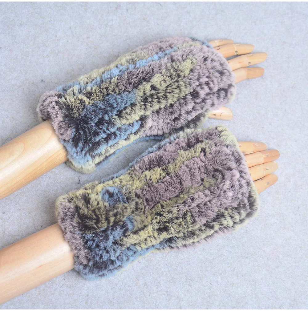 New Style Winter Girl Natural Real Rex Rabbit Fur Gloves Good Elastic Knitted Rabbit Fur Mittens Lady Real Rex Rabbit Fur Gloves