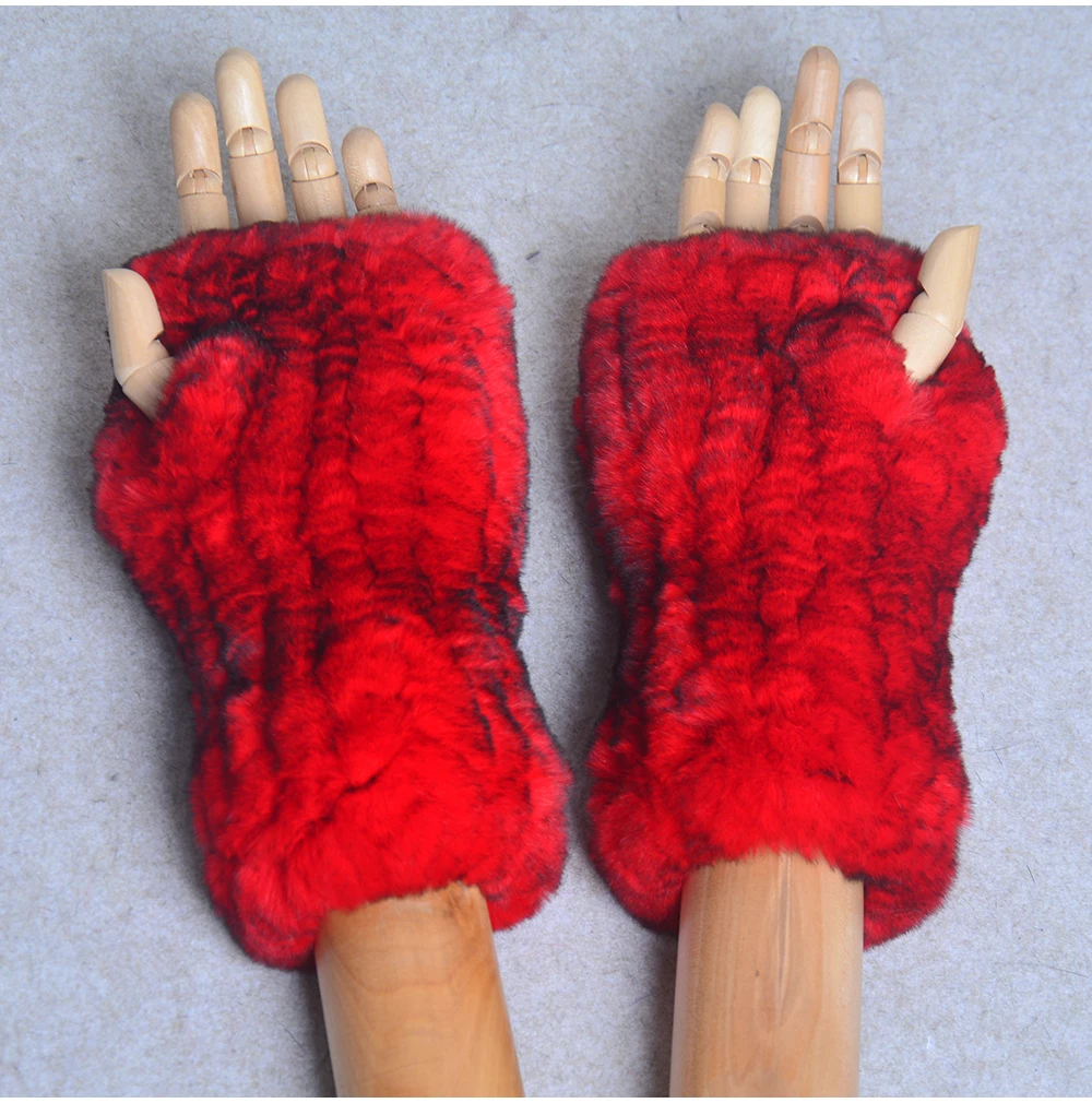 New Style Winter Girl Natural Real Rex Rabbit Fur Gloves Good Elastic Knitted Rabbit Fur Mittens Lady Real Rex Rabbit Fur Gloves