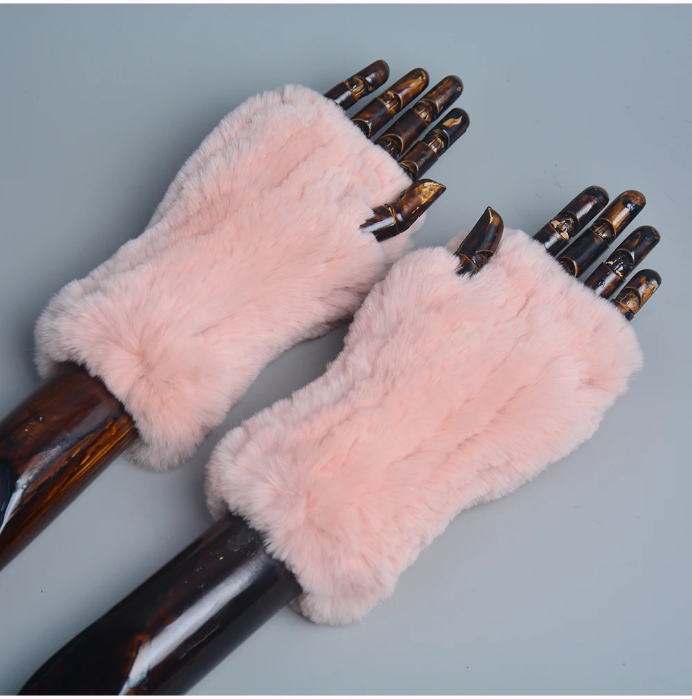 New Style Winter Girl Natural Real Rex Rabbit Fur Gloves Good Elastic Knitted Rabbit Fur Mittens Lady Real Rex Rabbit Fur Gloves
