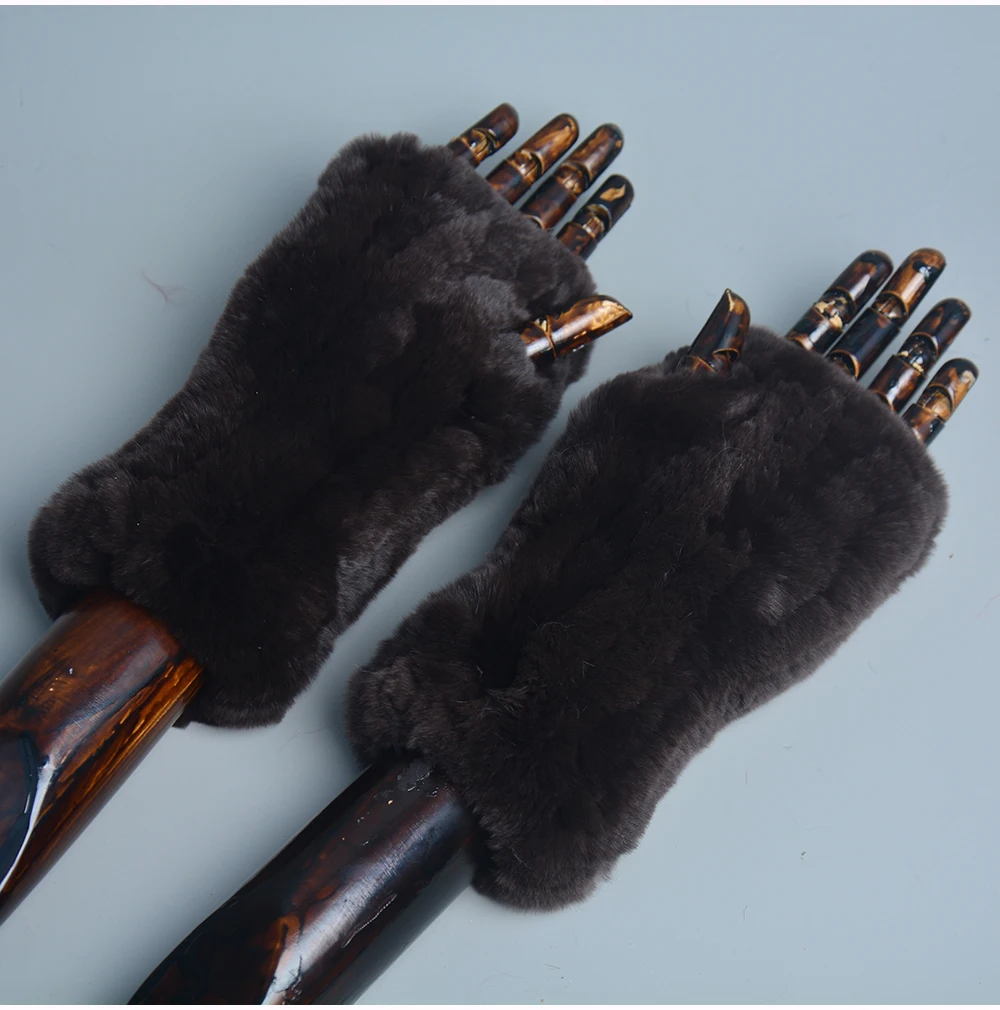 New Style Winter Girl Natural Real Rex Rabbit Fur Gloves Good Elastic Knitted Rabbit Fur Mittens Lady Real Rex Rabbit Fur Gloves