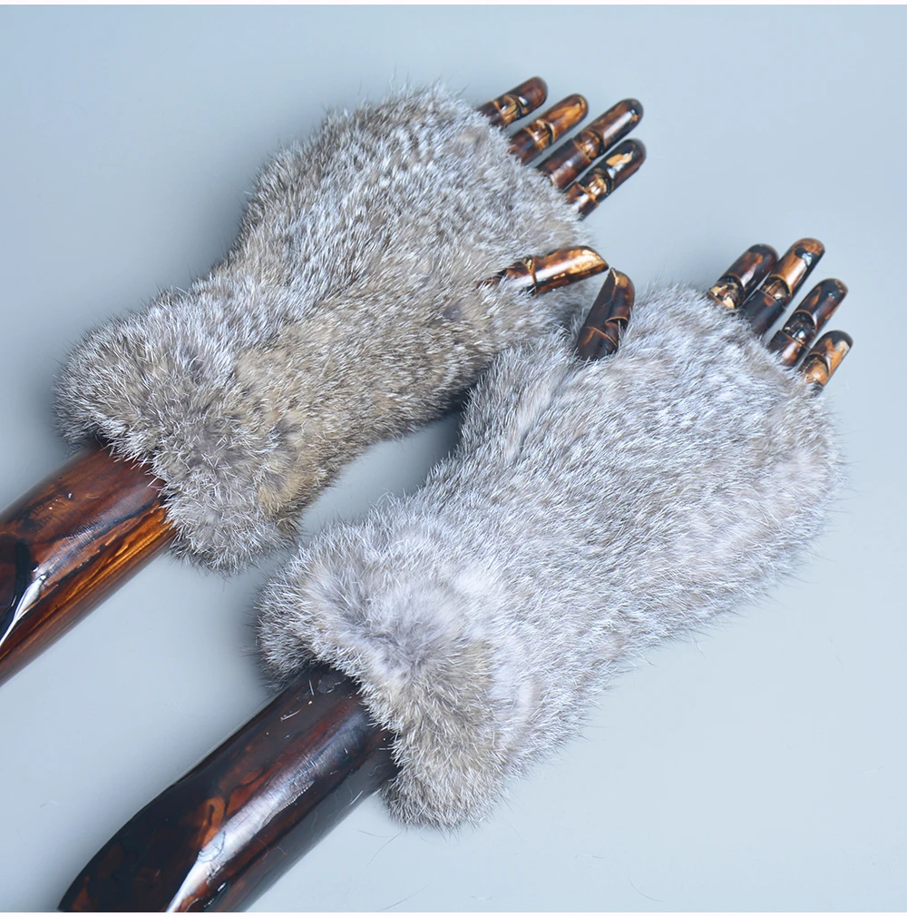 New Style Winter Girl Natural Real Rex Rabbit Fur Gloves Good Elastic Knitted Rabbit Fur Mittens Lady Real Rex Rabbit Fur Gloves