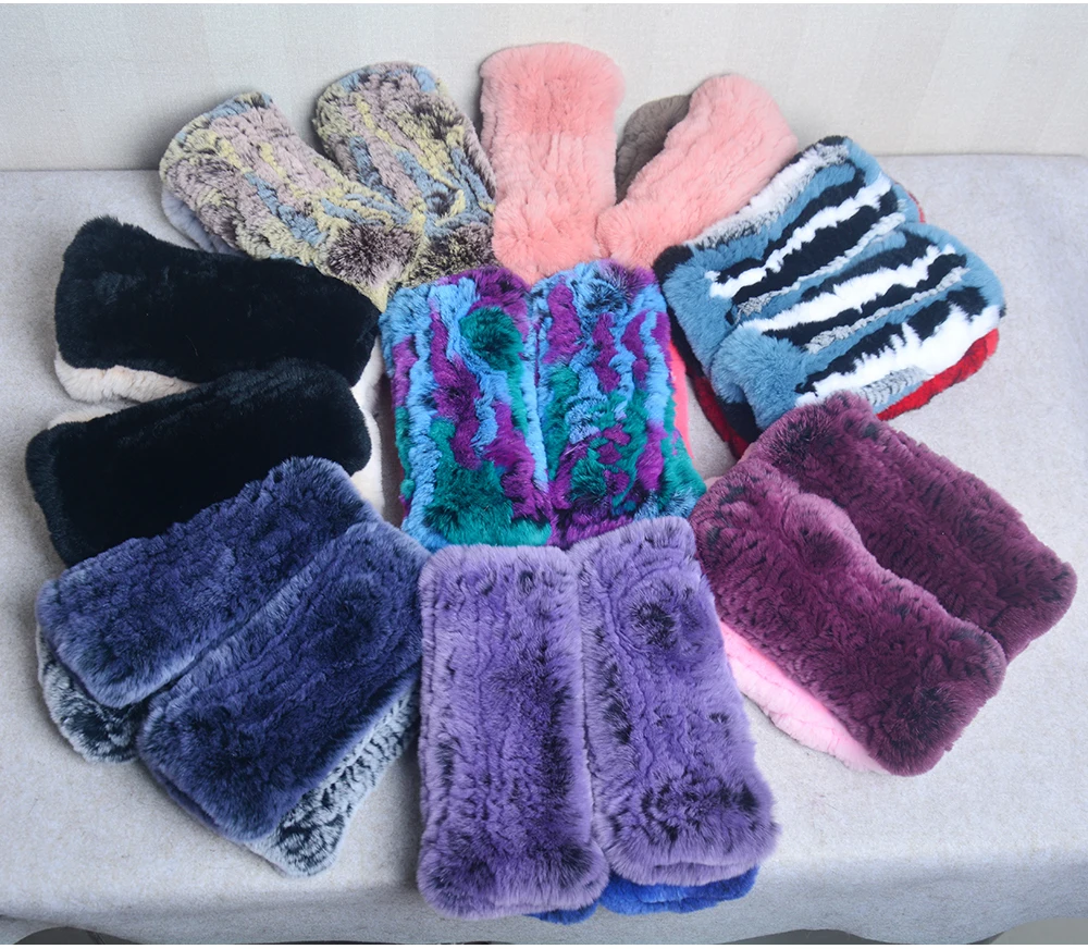 New Style Winter Girl Natural Real Rex Rabbit Fur Gloves Good Elastic Knitted Rabbit Fur Mittens Lady Real Rex Rabbit Fur Gloves