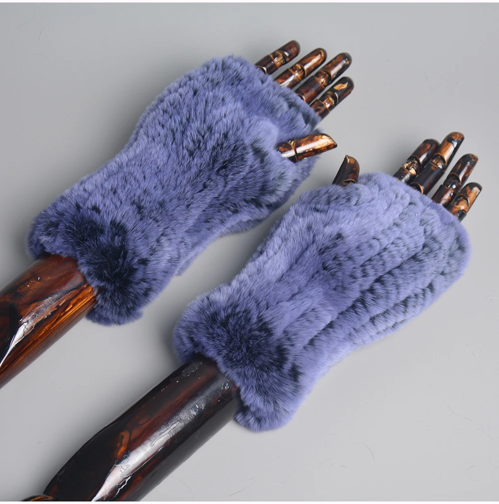 New Style Winter Girl Natural Real Rex Rabbit Fur Gloves Good Elastic Knitted Rabbit Fur Mittens Lady Real Rex Rabbit Fur Gloves