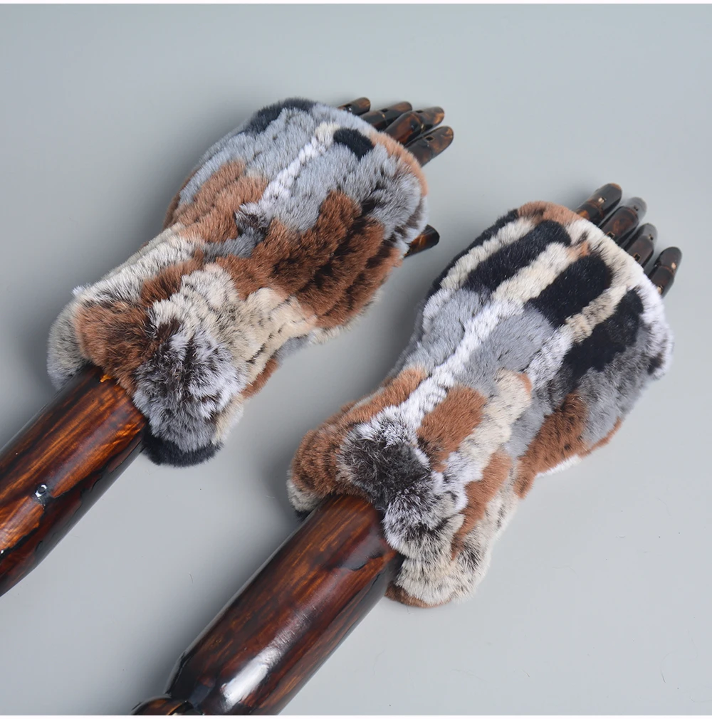New Style Winter Girl Natural Real Rex Rabbit Fur Gloves Good Elastic Knitted Rabbit Fur Mittens Lady Real Rex Rabbit Fur Gloves