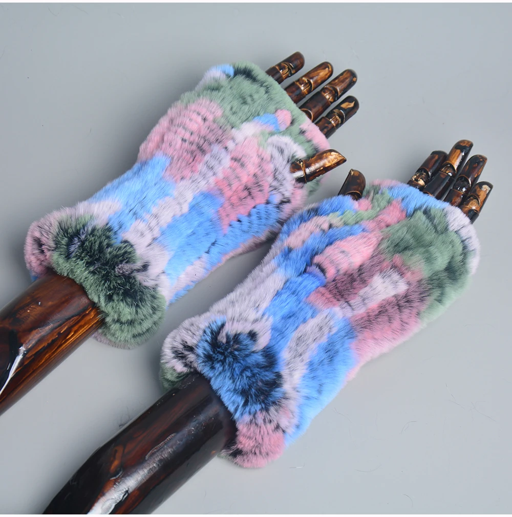 New Style Winter Girl Natural Real Rex Rabbit Fur Gloves Good Elastic Knitted Rabbit Fur Mittens Lady Real Rex Rabbit Fur Gloves
