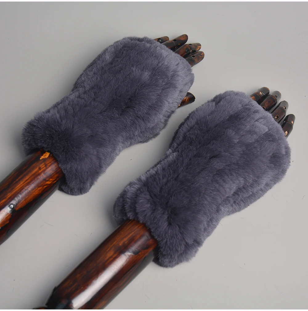 New Style Winter Girl Natural Real Rex Rabbit Fur Gloves Good Elastic Knitted Rabbit Fur Mittens Lady Real Rex Rabbit Fur Gloves