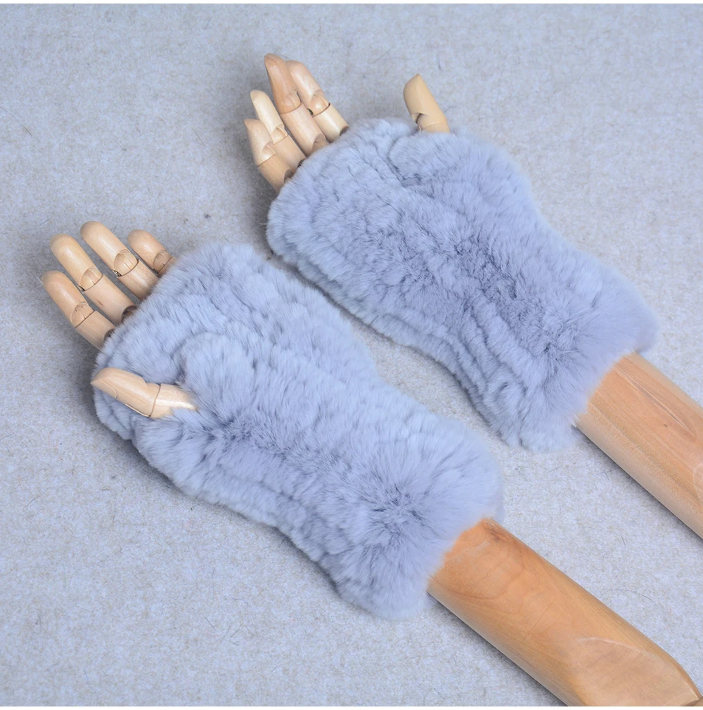New Style Winter Girl Natural Real Rex Rabbit Fur Gloves Good Elastic Knitted Rabbit Fur Mittens Lady Real Rex Rabbit Fur Gloves