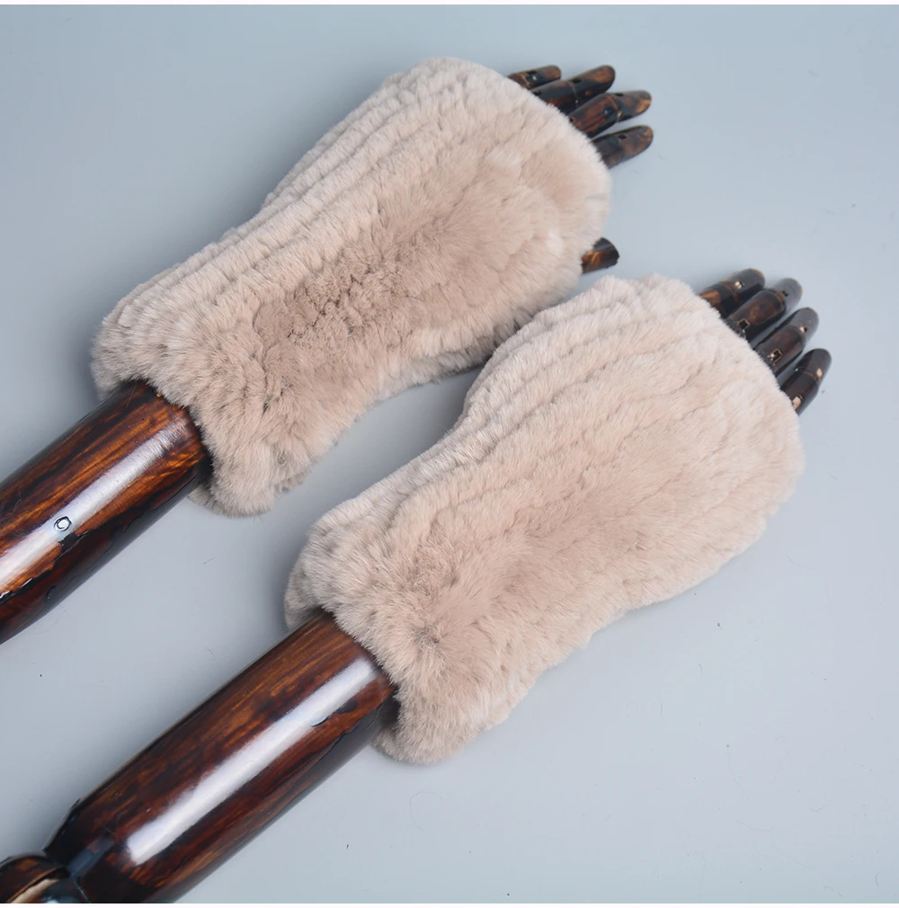 New Style Winter Girl Natural Real Rex Rabbit Fur Gloves Good Elastic Knitted Rabbit Fur Mittens Lady Real Rex Rabbit Fur Gloves