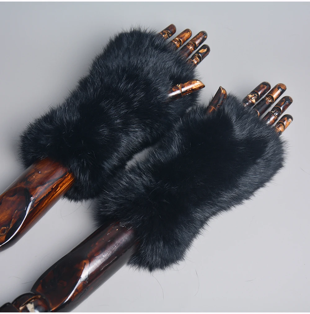 New Style Winter Girl Natural Real Rex Rabbit Fur Gloves Good Elastic Knitted Rabbit Fur Mittens Lady Real Rex Rabbit Fur Gloves