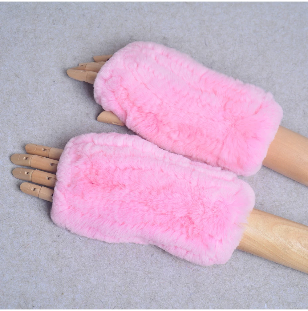 New Style Winter Girl Natural Real Rex Rabbit Fur Gloves Good Elastic Knitted Rabbit Fur Mittens Lady Real Rex Rabbit Fur Gloves