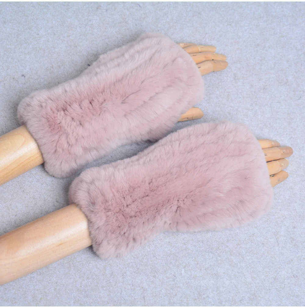 New Style Winter Girl Natural Real Rex Rabbit Fur Gloves Good Elastic Knitted Rabbit Fur Mittens Lady Real Rex Rabbit Fur Gloves