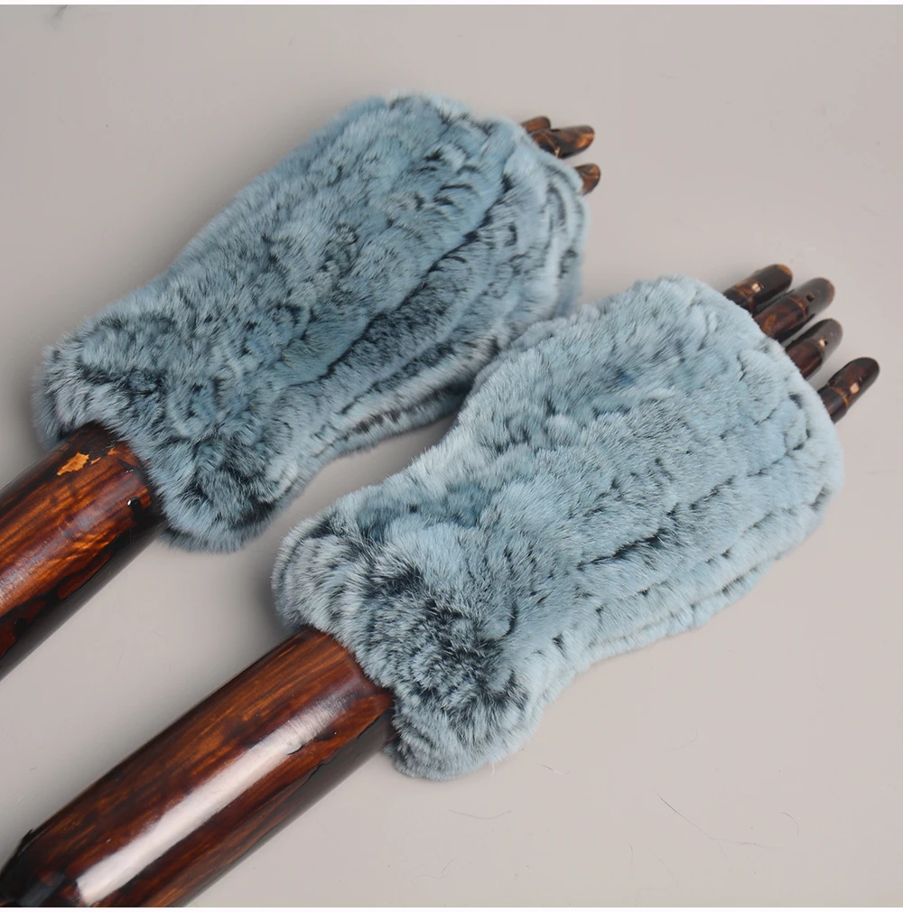 New Style Winter Girl Natural Real Rex Rabbit Fur Gloves Good Elastic Knitted Rabbit Fur Mittens Lady Real Rex Rabbit Fur Gloves