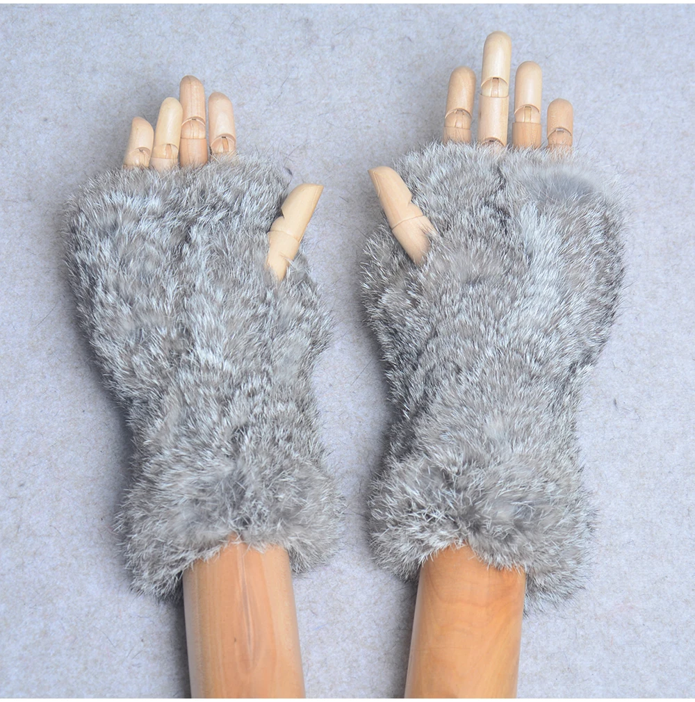 New Style Winter Girl Natural Real Rex Rabbit Fur Gloves Good Elastic Knitted Rabbit Fur Mittens Lady Real Rex Rabbit Fur Gloves