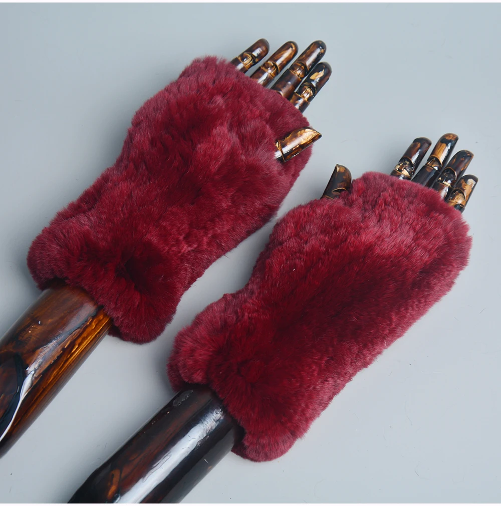 New Style Winter Girl Natural Real Rex Rabbit Fur Gloves Good Elastic Knitted Rabbit Fur Mittens Lady Real Rex Rabbit Fur Gloves
